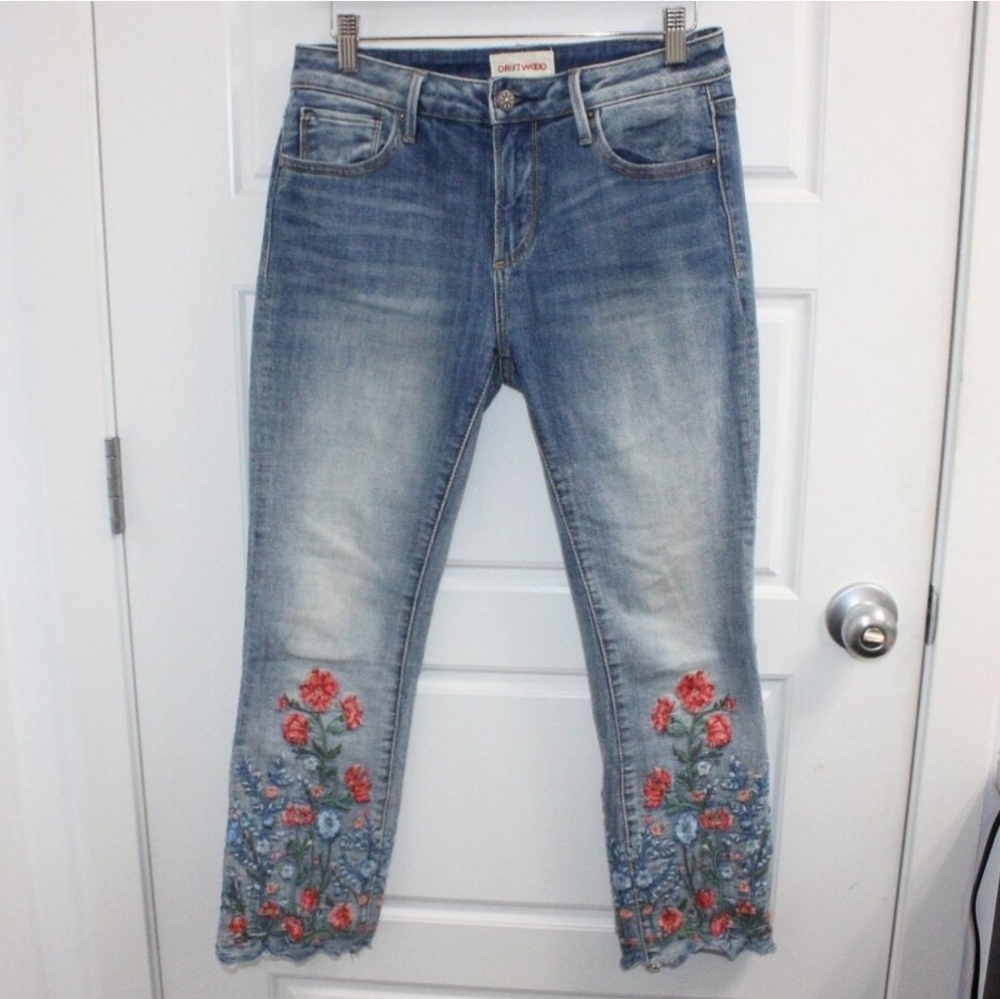 Driftwood Candace Mid-Rise Embroidered Ankle Jeans